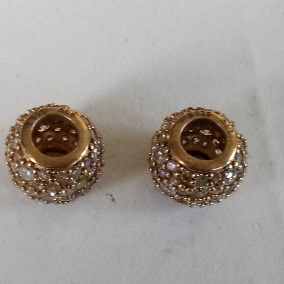 set of 2 Authentic Pandora Rose Gold Plated Pave Lights CZ Charm Bead ALE R - Picture 4 of 7